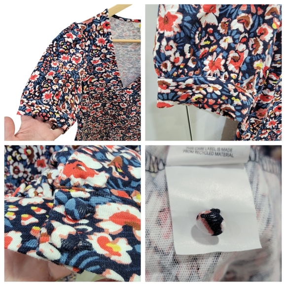 Boden V-neck Floral Mini Dress Cotton Short Puff Sleeves  Blue Red Women’s 8L - Picture 13 of 17